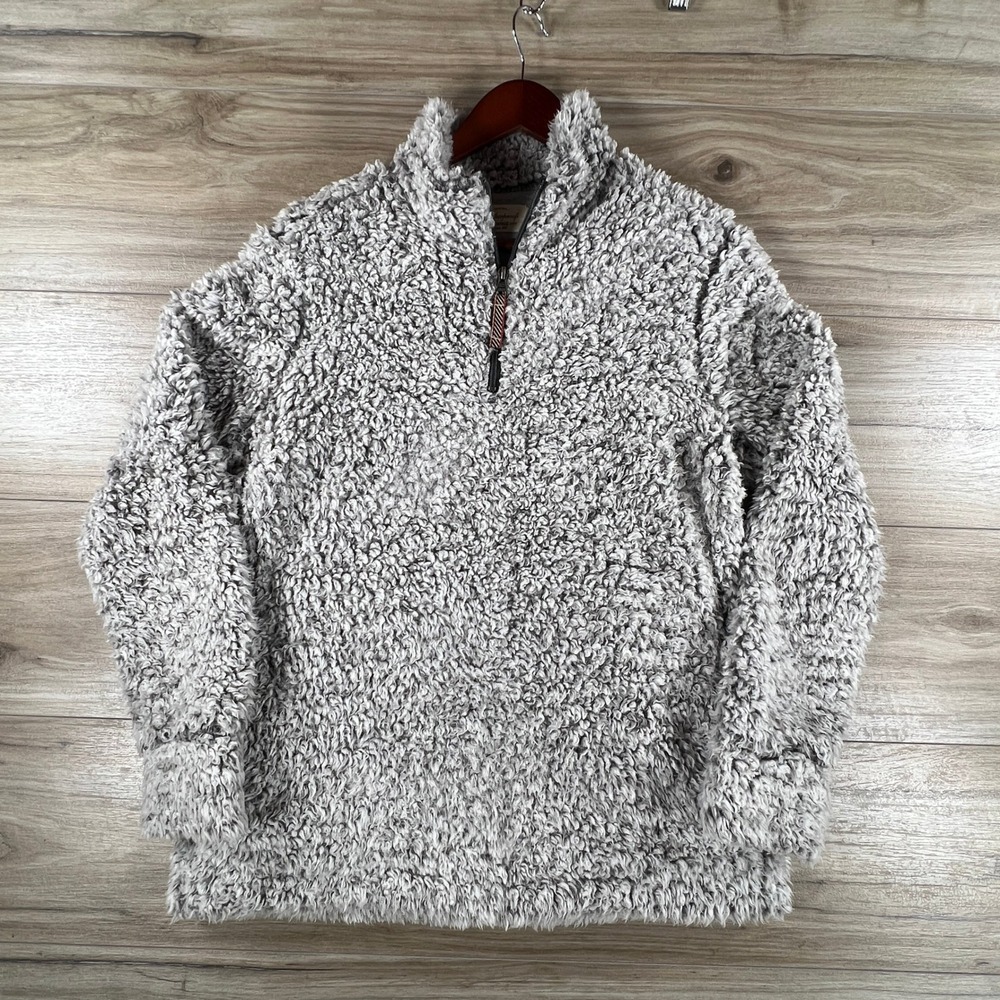 Weatherproof Vintage Mens Grey Faux Fur Sherpa Quarter Zip Pullover Size Medium